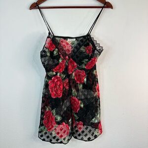 Vintage 90s Cinema Etoile Black Sheer Floral Babydoll Chemise Slip Medium